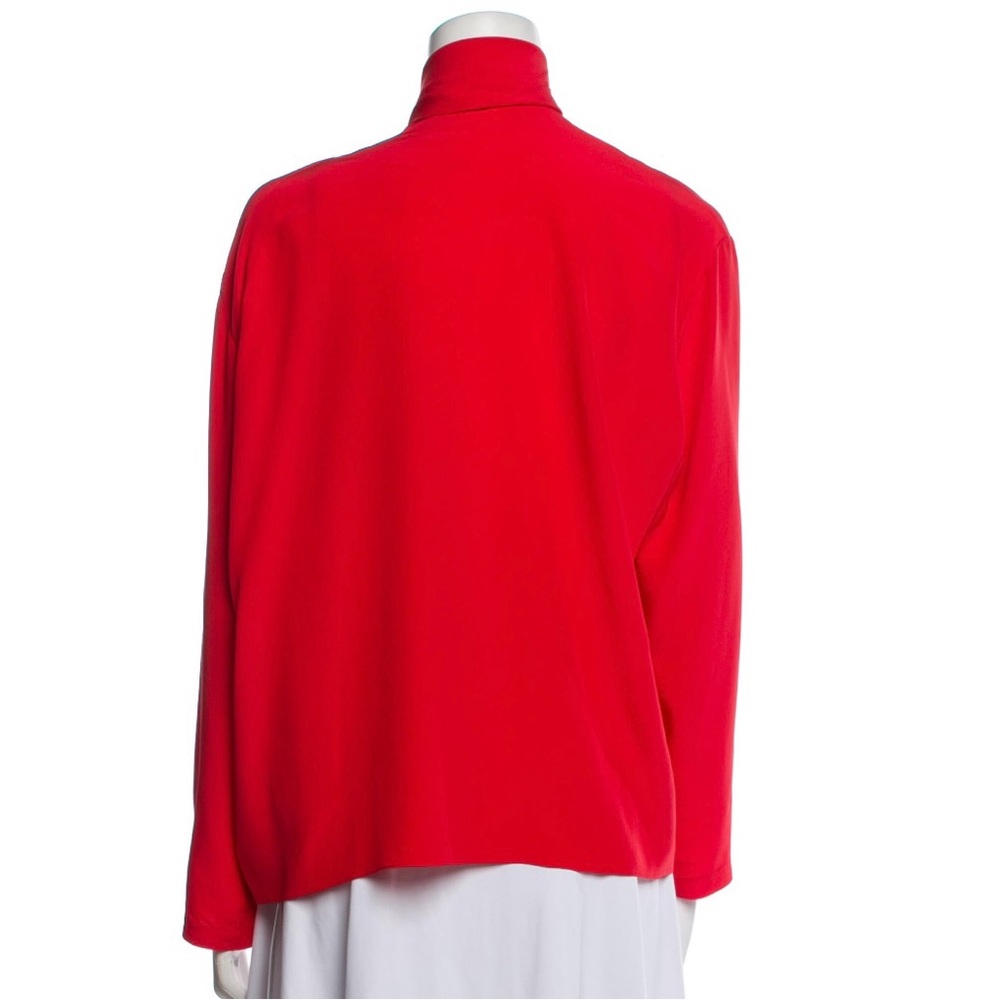 THE ROW Red Silk Scarf Neck Long Sleeve Top - Picture 9 of 15